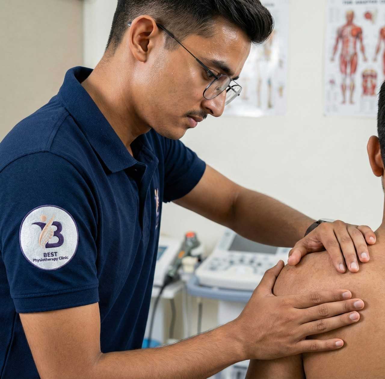 Expert manual therapy treatment by Dr. Kanaiya for shoulder pain relief in South Bopal clinic