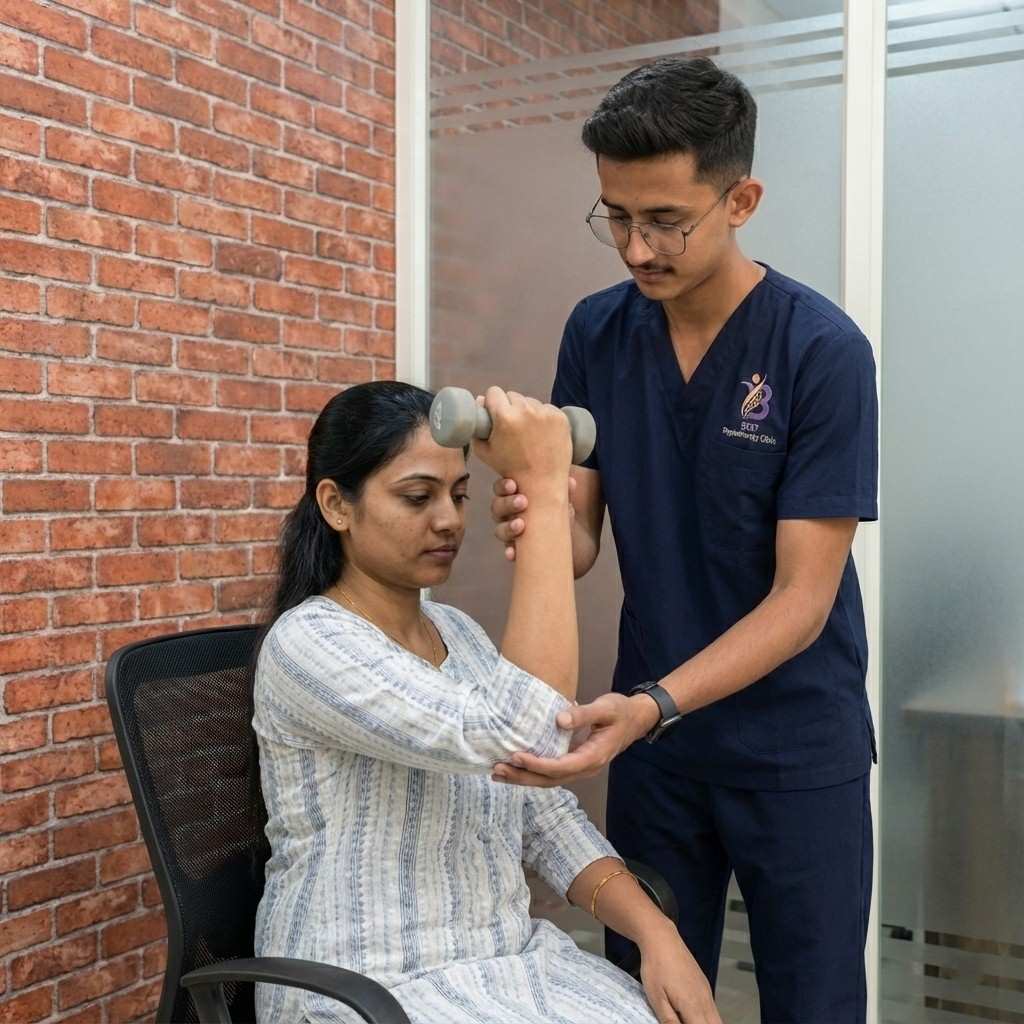 Strengthening exercises with light weights guided by a physiotherapist for Guillain-Barre Syndrome recovery.