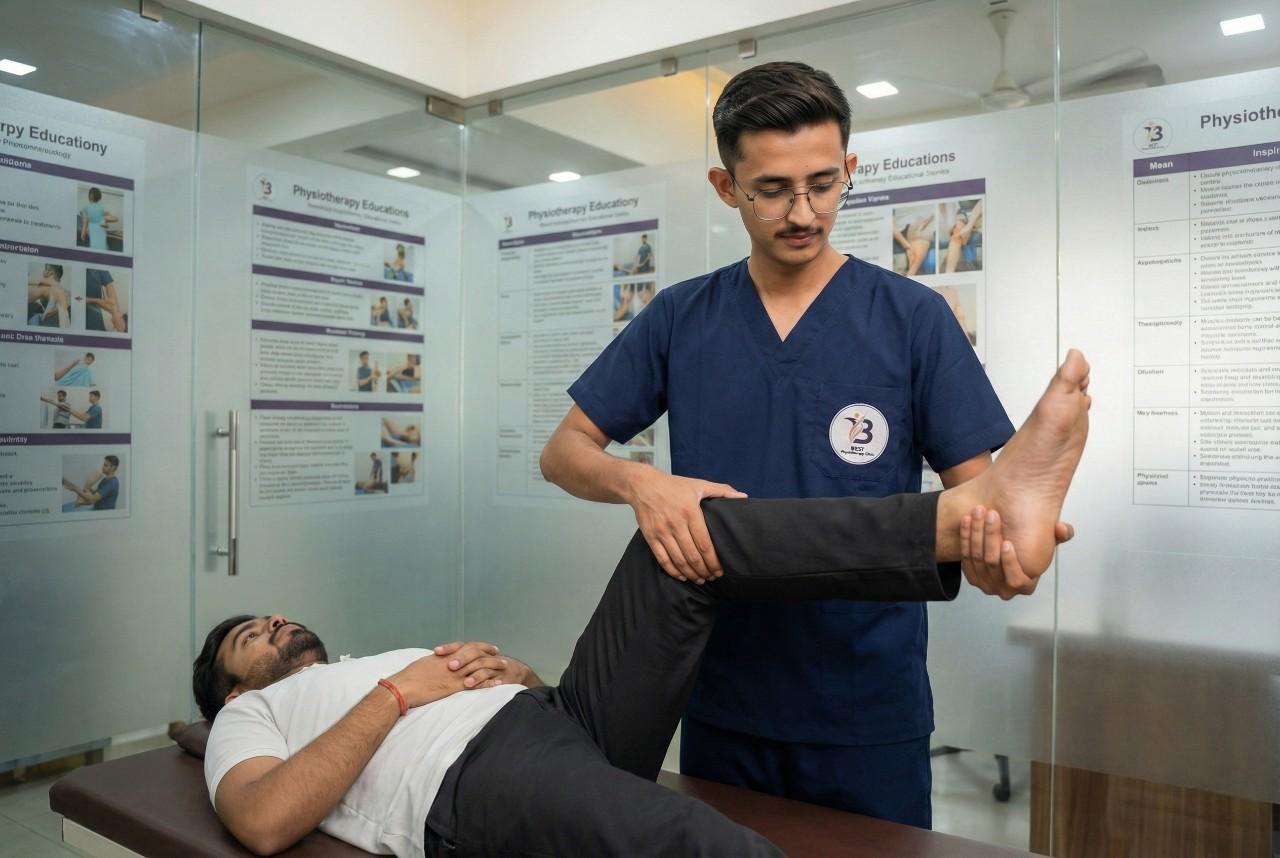 Dr. Kanaiya performing muscle energy technique to improve patient’s hip mobility effectively.