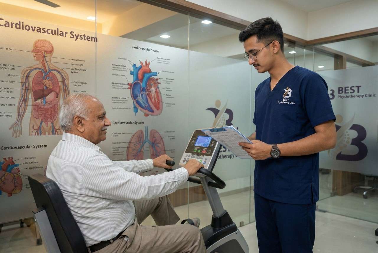 Dr.Kanaiya cheacking on patient exercise in heart failure rehabilitation in Bopal