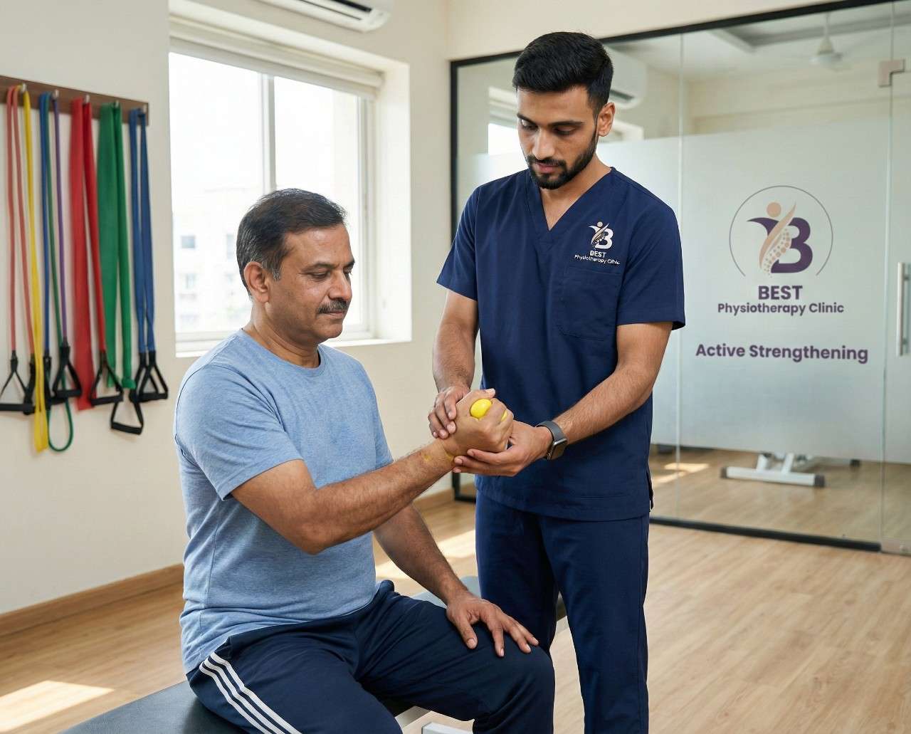 Gait training and assessment of foot and leg alignment by a physiotherapist for lower limb post-fracture rehabilitation