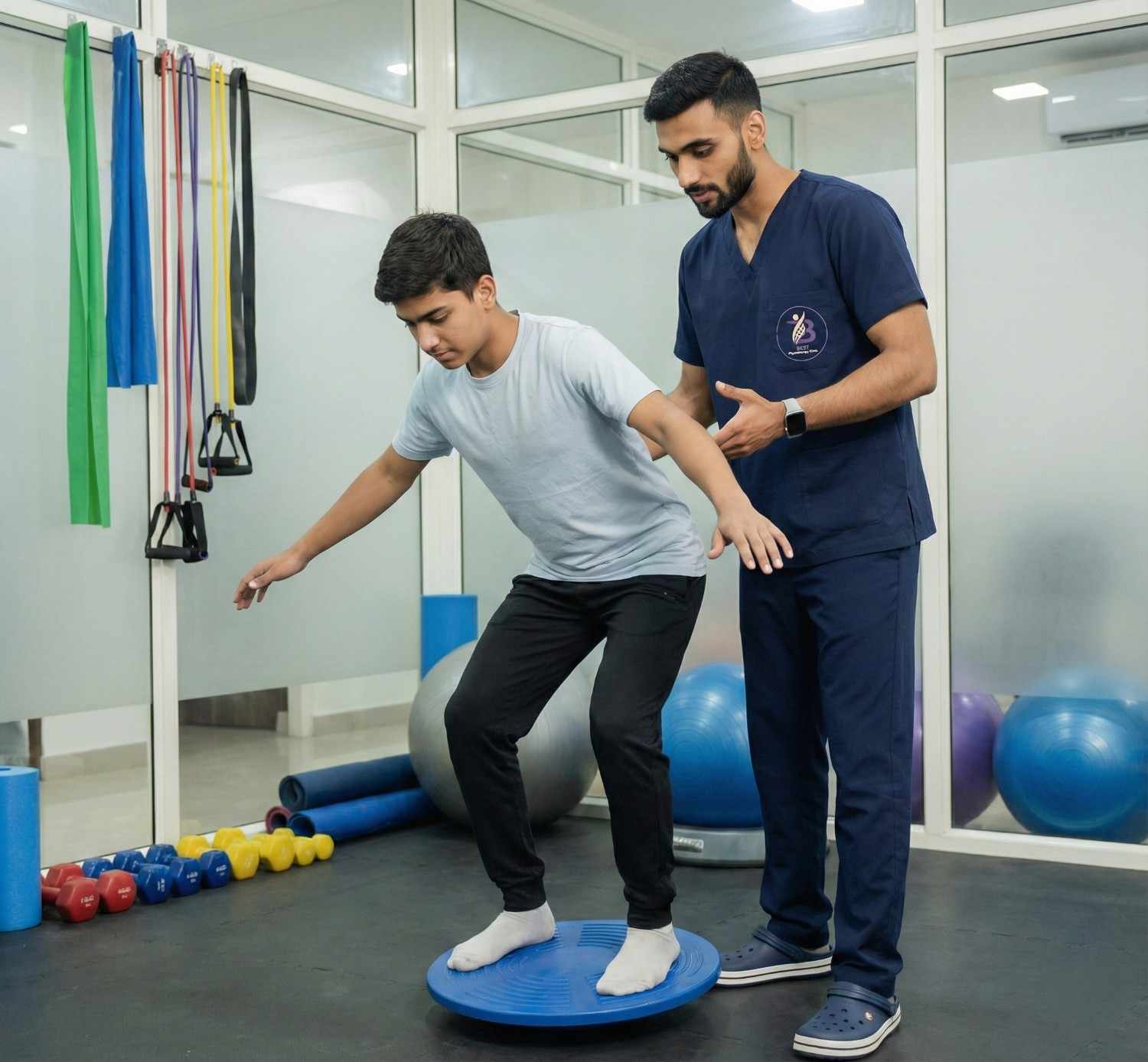 Patient performing low-impact quadriceps strengthening exercises under supervision for Knee Rehabilitation