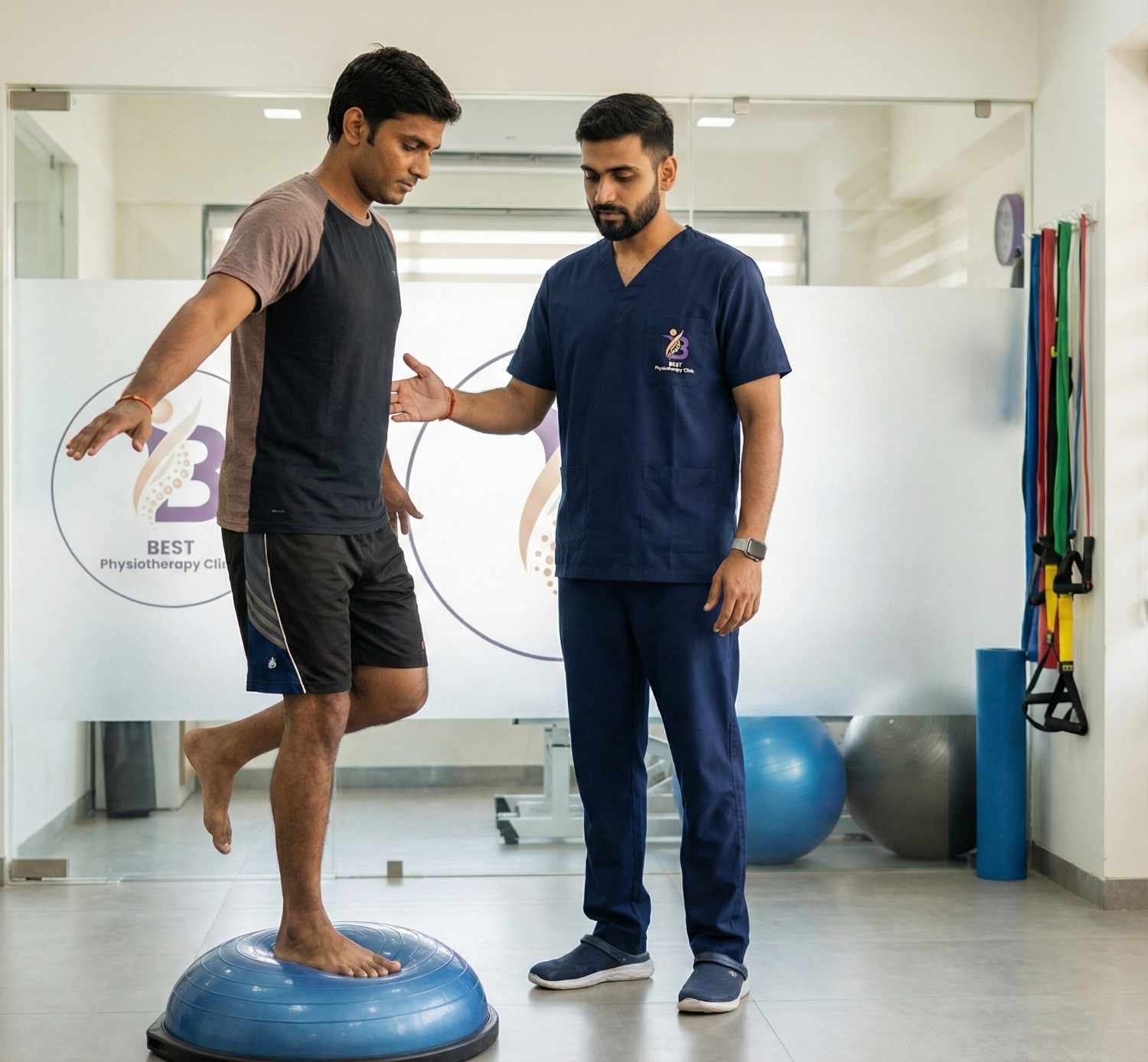 Knee Ligament Injury patient practising single-leg balance and proprioception training for joint stability rehabilitation