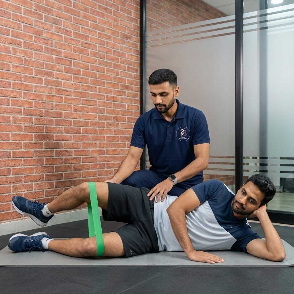 Physiotherapist performing manual therapy and joint mobilization techniques to reduce swelling and improve knee function after Meniscus Tear