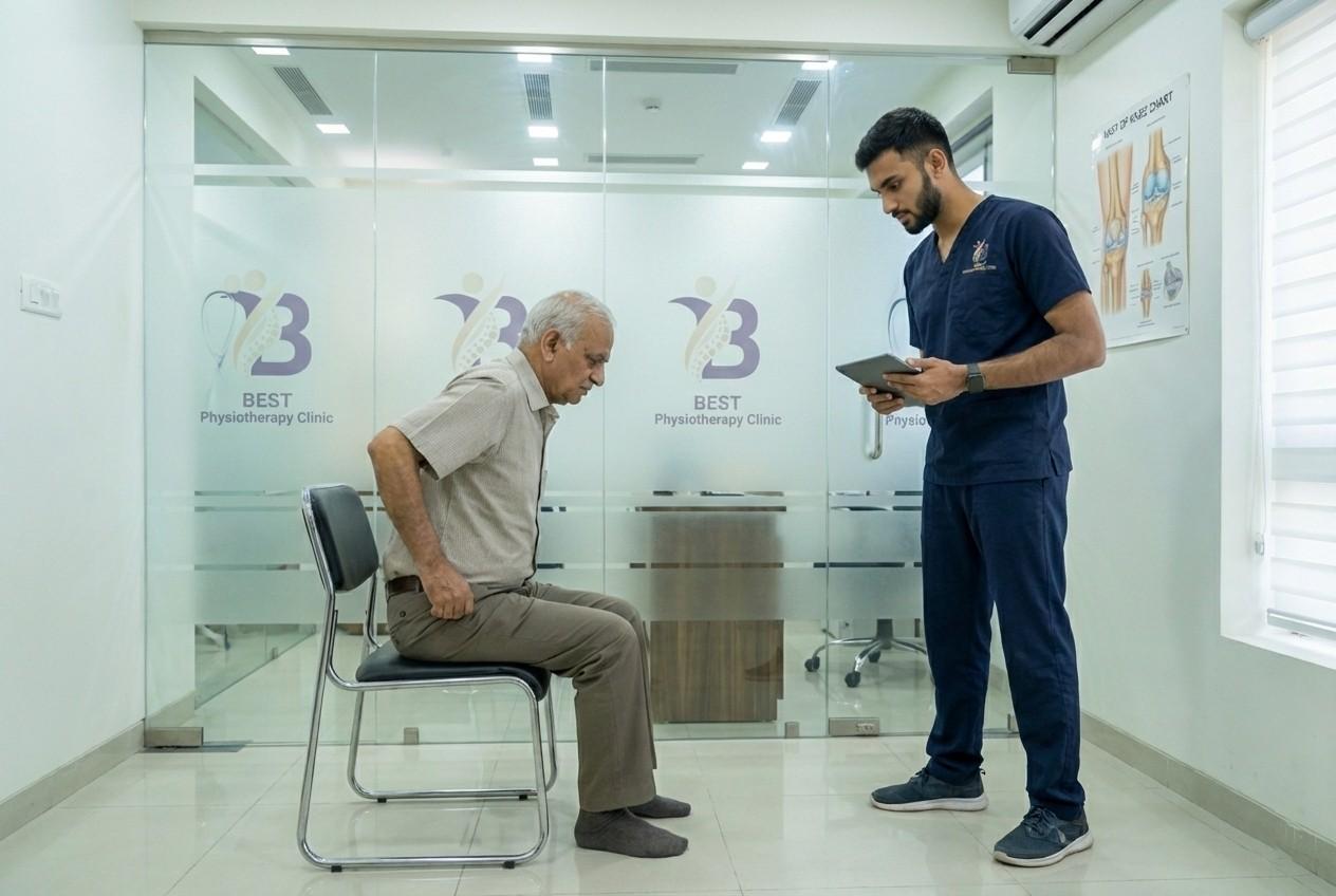 Physiotherapist performing gentle joint mobilization techniques to improve knee joint movement and relieve knee osteoarthritis treatment