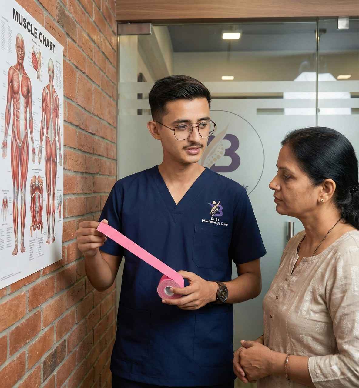 Close-up of professional Kinesio Taping application on the shoulder joint for superior support and stability.