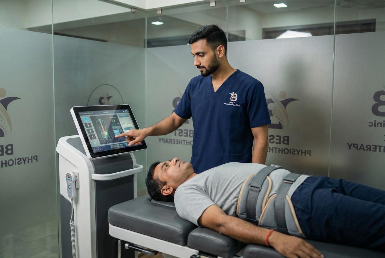 Expert physiotherapist portrait at Best Physiotherapy Clinic Bopal specializing in advanced spinal traction therapy services.