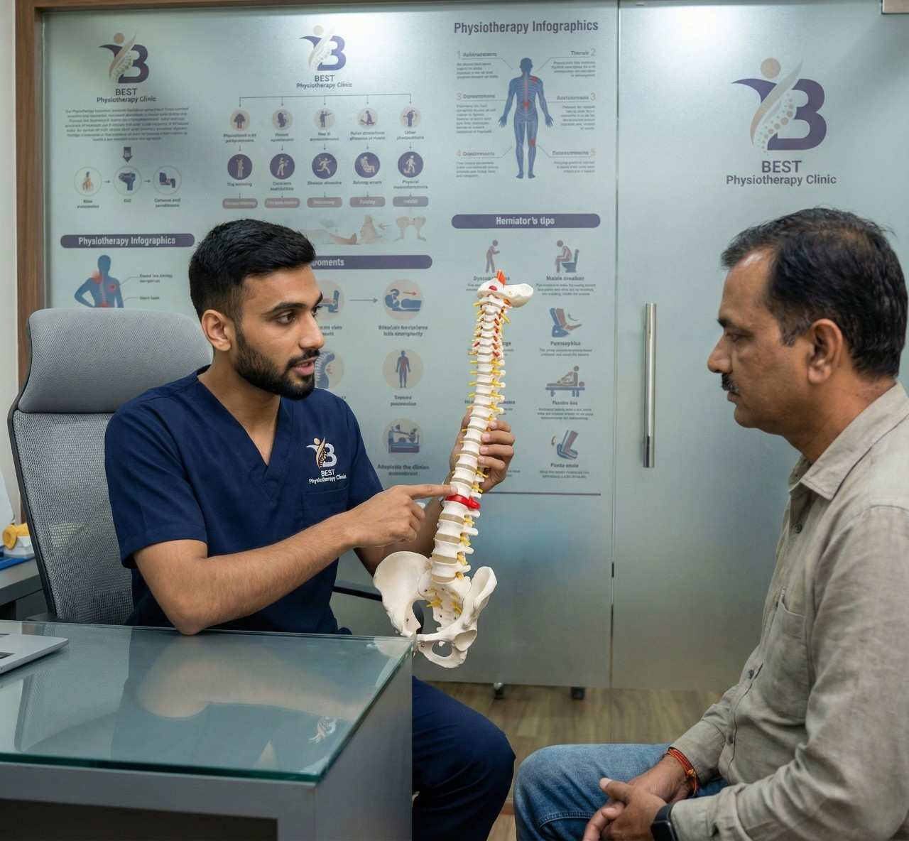 Physiotherapist performing manual cervical traction technique to alleviate neck pain and improve spinal mobility.