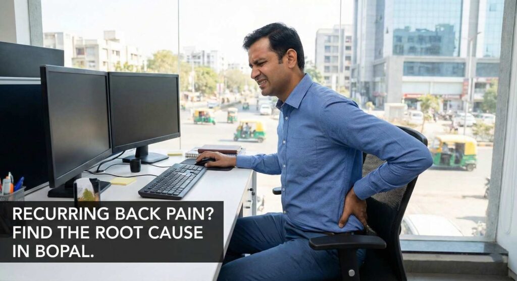 Office worker in Bopal experiencing recurring back pain at desk