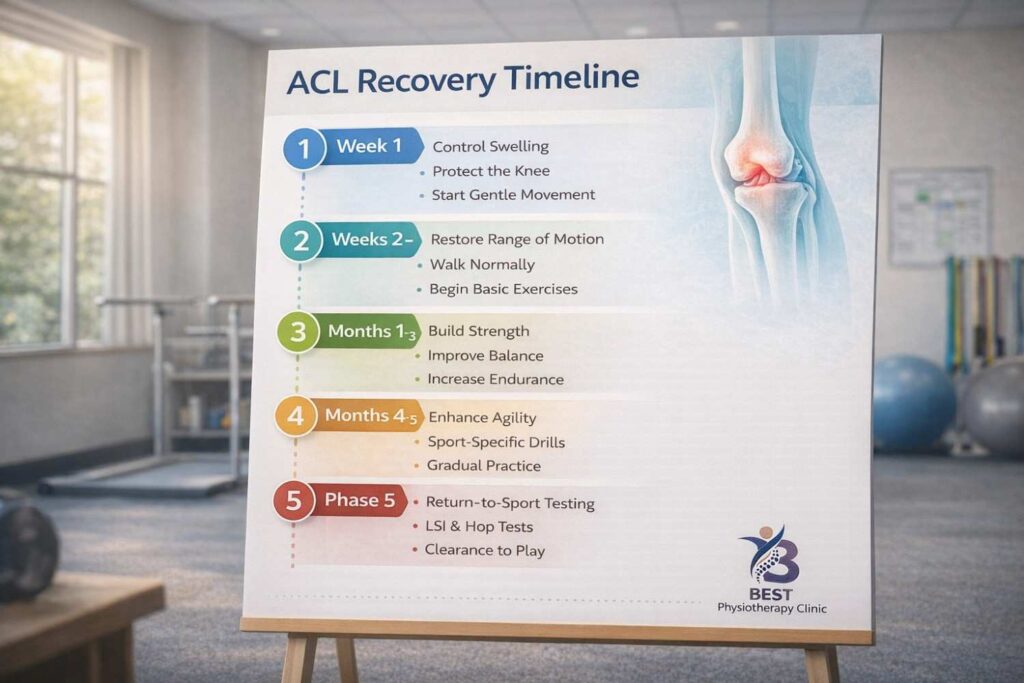ACL recovery timeline in Best physiotherapy clinic in Bopal, Ahmedabad.