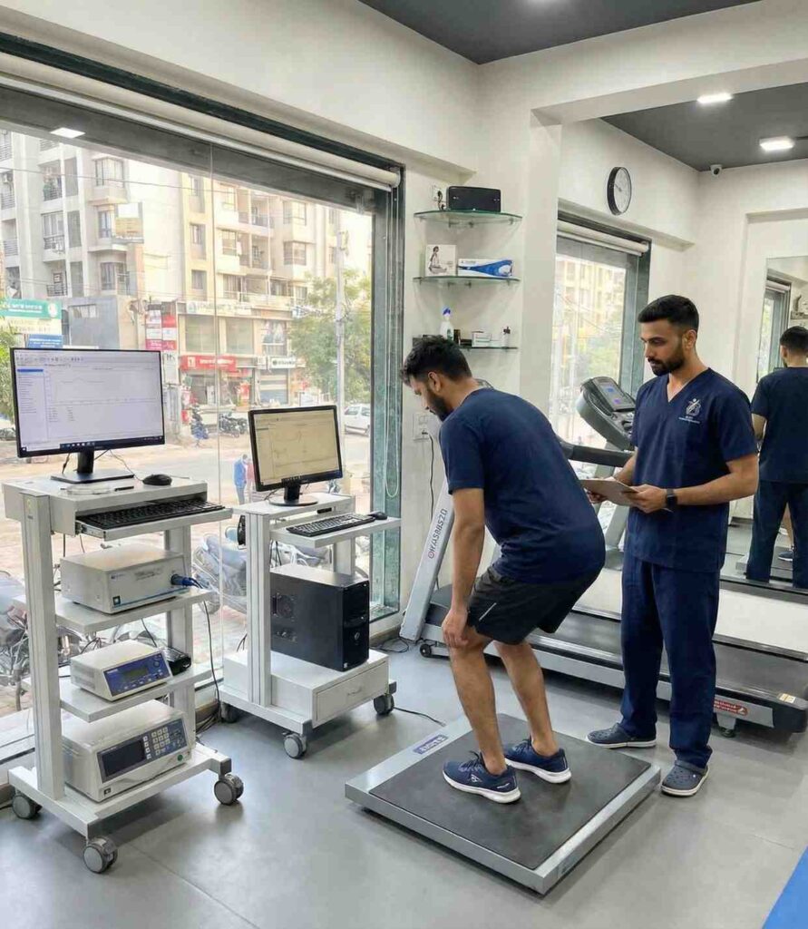 Physiotherapist performing ACL return to sport testing at Bopal Ahmedabad clinic