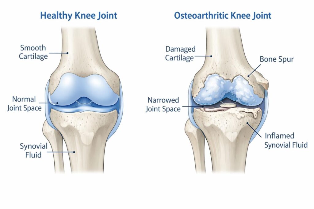 Healthy vs osteoarthritic knee joint