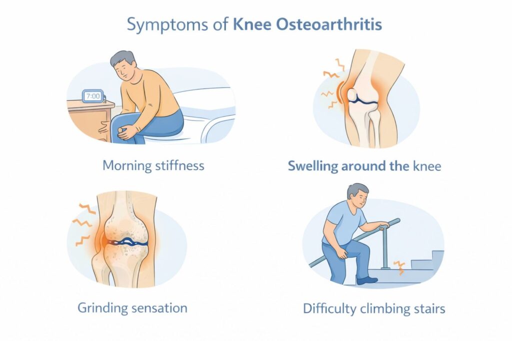 Symptoms of knee osteoarthritis infographic