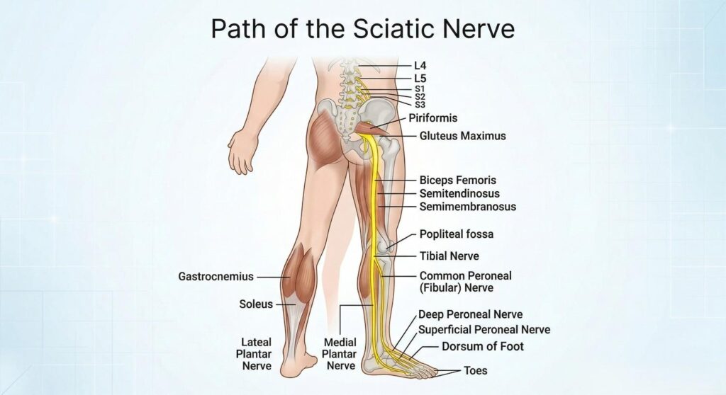 Sciatic nerve path diagram - Best Physiotherapy Clinic Bopal, Ahmedabad