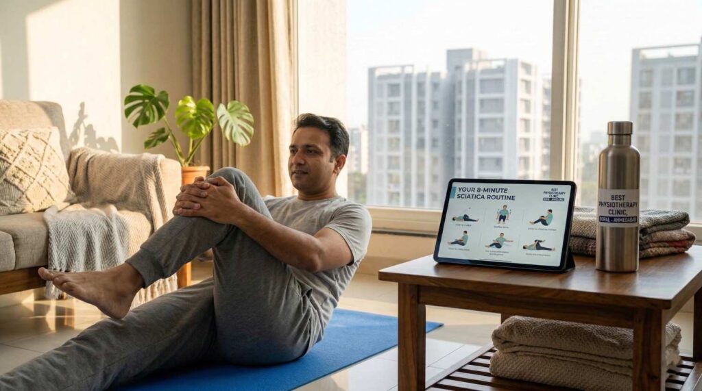 8-minute sciatica exercises at home guide - physiotherapy clinic near Bopal Ahmedabad