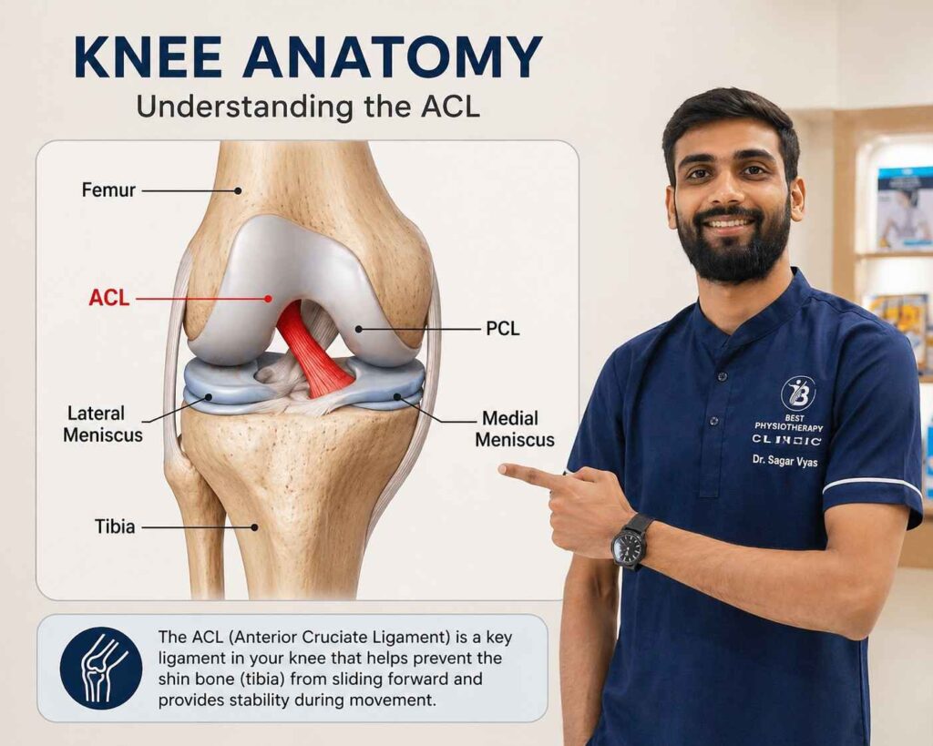 Anatomical diagram showing the ACL ligament inside the knee joint — Best Physiotherapy Clinic Bopal Ahmedabad