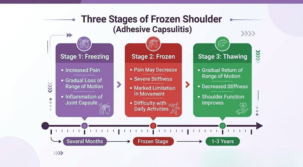 3 stages of frozen shoulder adhesive capsulitis freezing frozen thawing