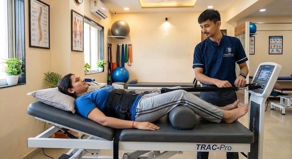 Spinal traction therapy for slip disc at Best Physiotherapy Clinic Bopal near TRP Mall Ahmedabad