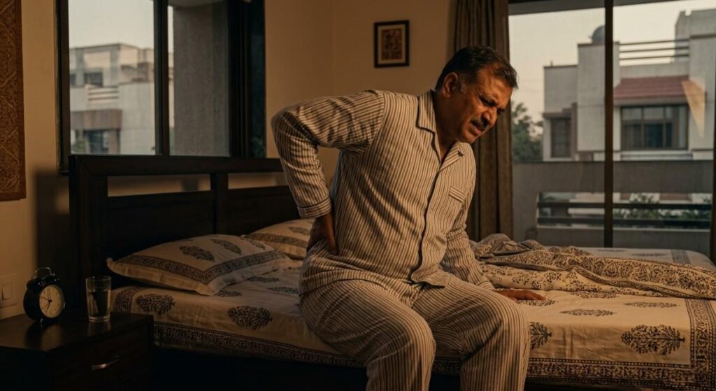 Person with morning back stiffness — a warning sign you need physiotherapy in Ahmedabad