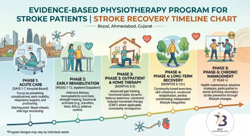 Stroke recovery timeline chart — evidence-based physiotherapy program for stroke patients Bopal Ahmedabad Gujarat