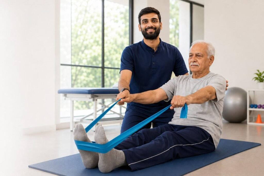 Guided physiotherapy strengthening exercises for elderly adult in Bopal